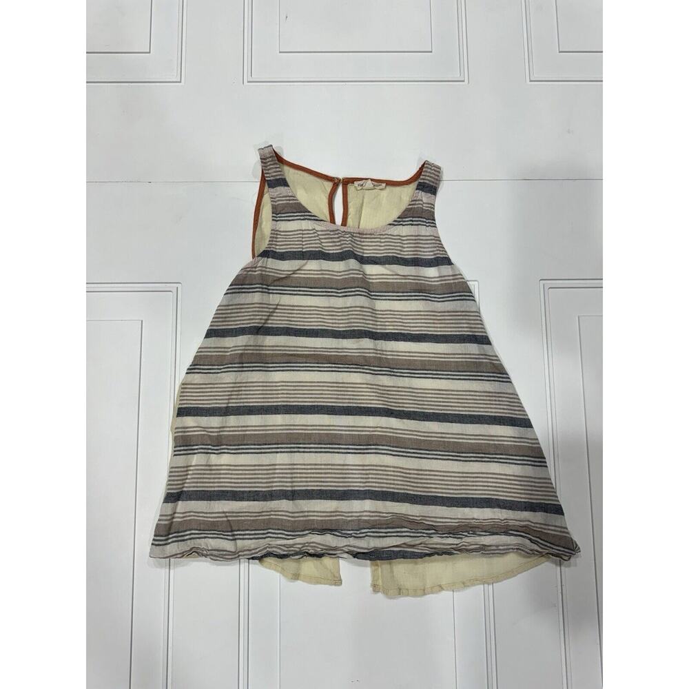 Women's Hem & Thread Tank Top Size S Small Striped Button Open Back